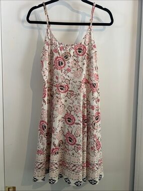 Acevog Cream Floral Midi Dress with Pink and Brown Accents Size L